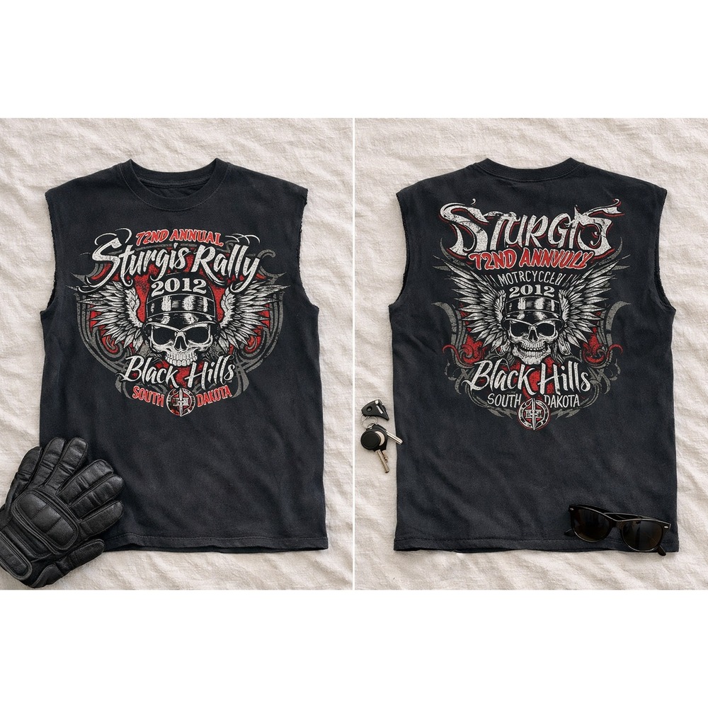 Gildan Sturgis Rally 2012 Black Hills South Dakota Sleeveless Biker Tee Men's XL